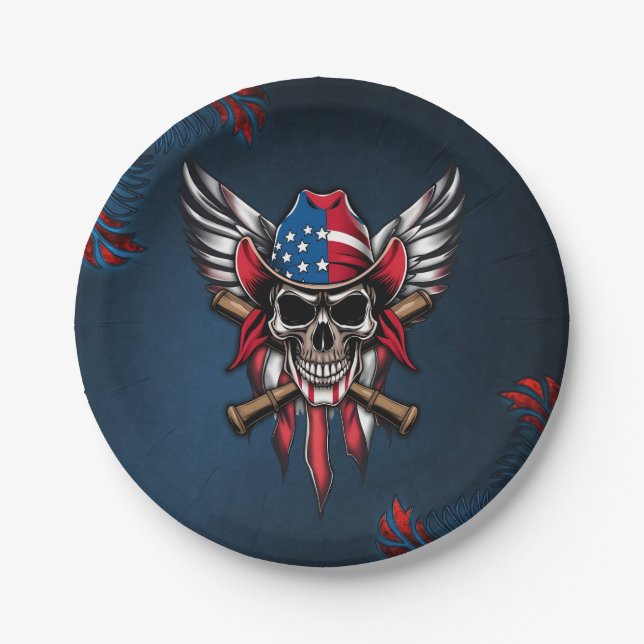 Prato De Papel Liberdade selvagem, crânio americano com morcegos  (Frente)