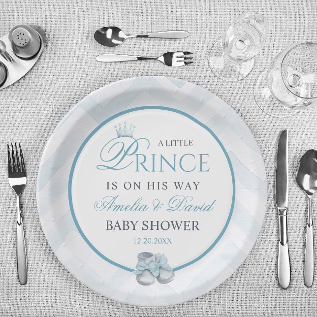 Prato De Papel Light Blue Watercolor Prince Baby Shower (Criador carregado)