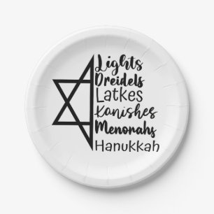 Prato De Papel Light Dreidel Latke Kanish Menorah Hanukkah