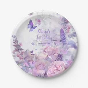 Prato De Papel Lilac Butterfly Aquarela Descartável