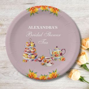 Prato De Papel Lilac Floral Tea Party Chá de panela