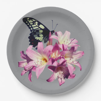 Prato De Papel Lilac Flowers and Butterfly Paper Plates