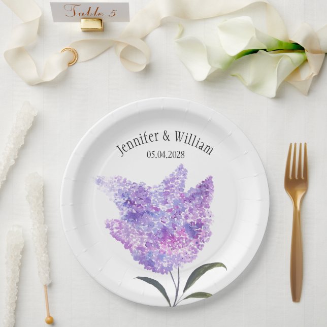 Prato De Papel Lilac Flowers Watercolor Floral Wedding (Casamento)