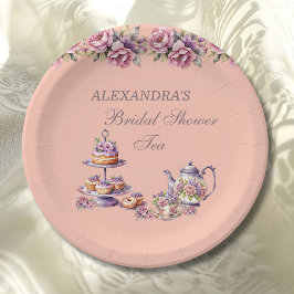 Prato De Papel Lilac Peach Floral Tea Party Bridal Shower