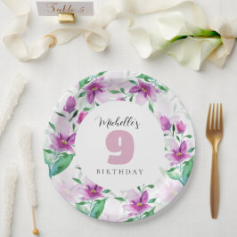 Prato De Papel Lilac Pink Watercolor Floral Monograma