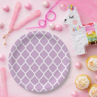 Prato De Papel Lilac Purple e White Quatrefoil de Marrocos