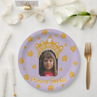 Prato De Papel Lilac Purple Princess Crown Floral Photo Birthday
