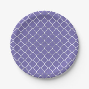 Prato De Papel Lilac roxo e Quatrefoil branco