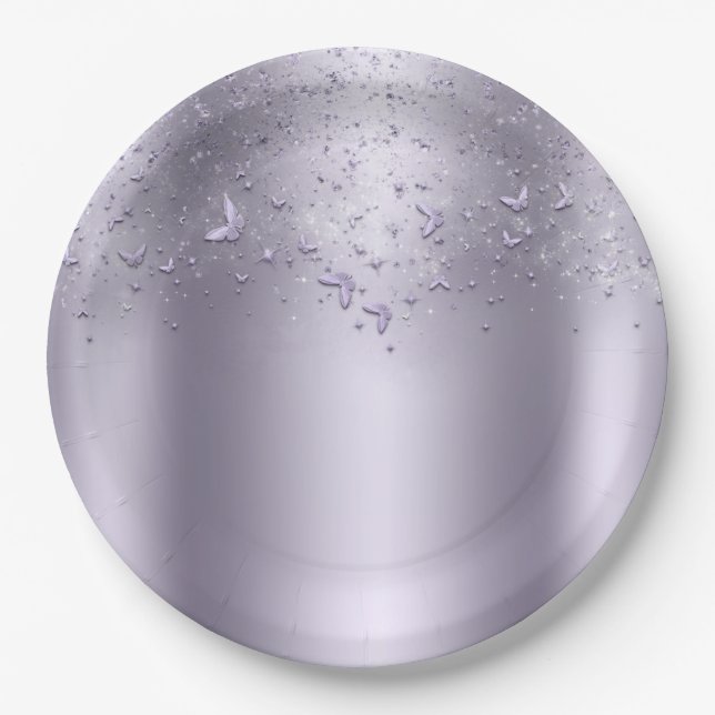 Prato De Papel Lilac Shimmer Flex Butterfly Doce 16 Partido (Frente)