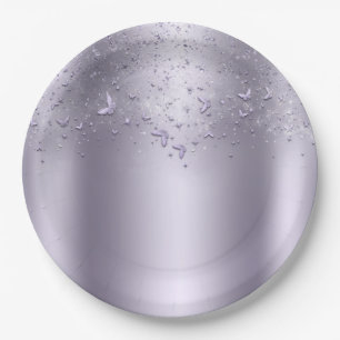 Prato De Papel Lilac Shimmer Flutter Butterfly Doce 16 Partido