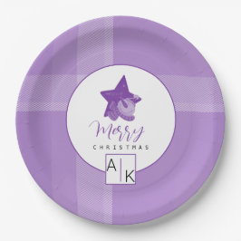 Prato De Papel Lilac Violet Tartan Monograma Elegante