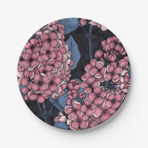 Prato De Papel Lilás rosa com azul escuro
