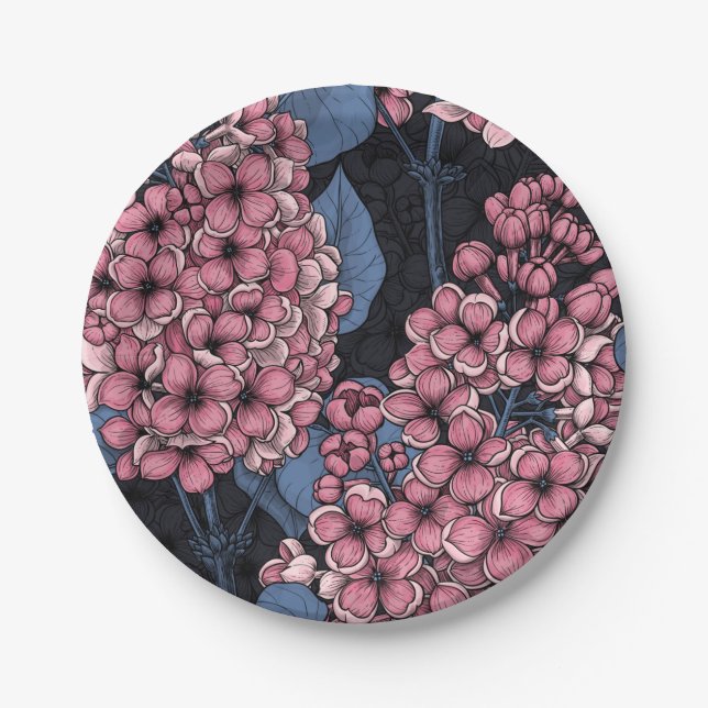 Prato De Papel Lilás rosa com azul escuro (Frente)