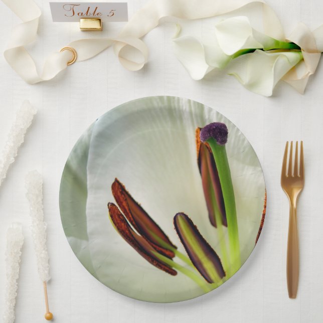 Prato De Papel Lilium Oriental White Paper Plate (Casamento)