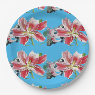 Prato De Papel Lilly Blue Floral Flores em papel