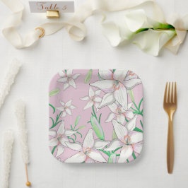 Prato De Papel Lilões Brancos - Ilustração Rosa