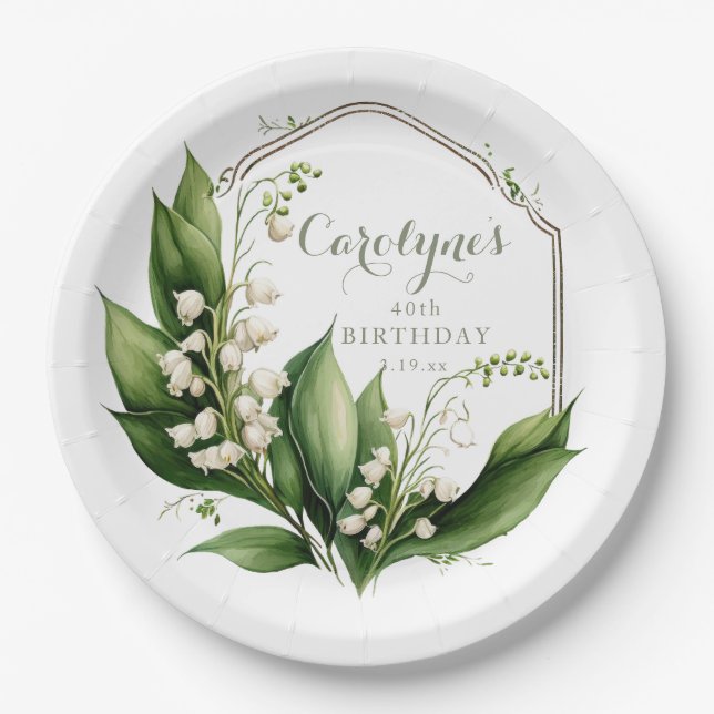 Prato De Papel Lily do Vale Floral Birthday (Frente)