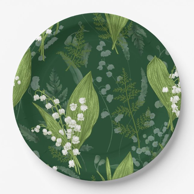 Prato De Papel Lily of Valley com Ferns | Verde Escuro (Frente)
