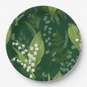Prato De Papel Lily of Valley com Ferns Verde Escuro Não Person