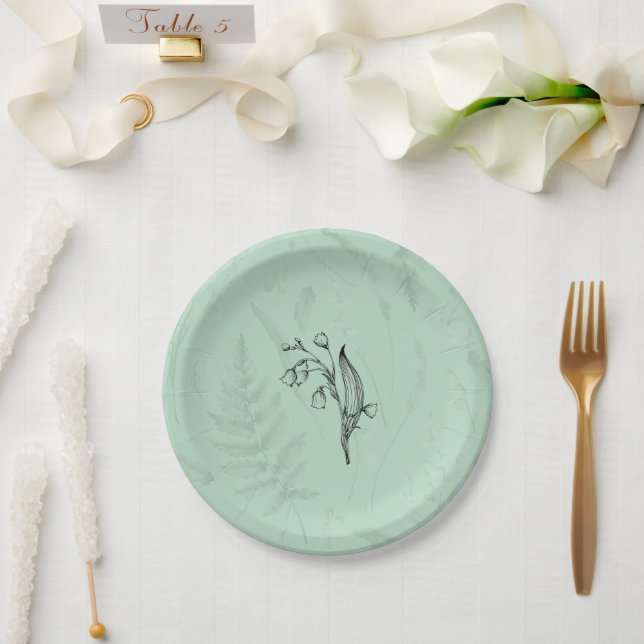 Prato De Papel Lily of Valley com Ferns | Verde macio (Casamento)
