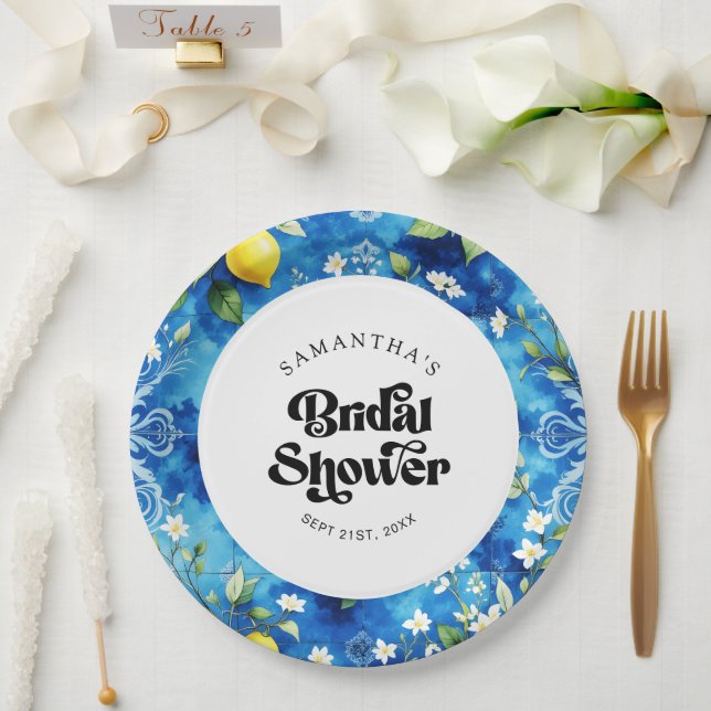 Prato De Papel Limão de Aquarela Citrus Amalfi Chá de panela cost (Casamento)