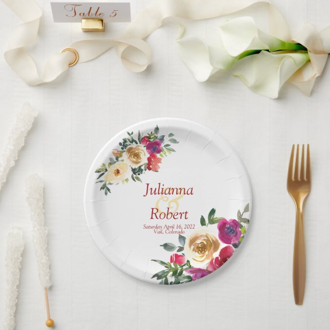 Prato De Papel Limão de aquarela e papel de casamento floral mage (Casamento)