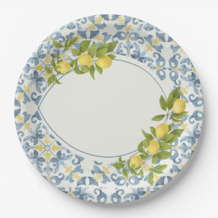 Prato De Papel Limão de Azulejo Azul Italiano