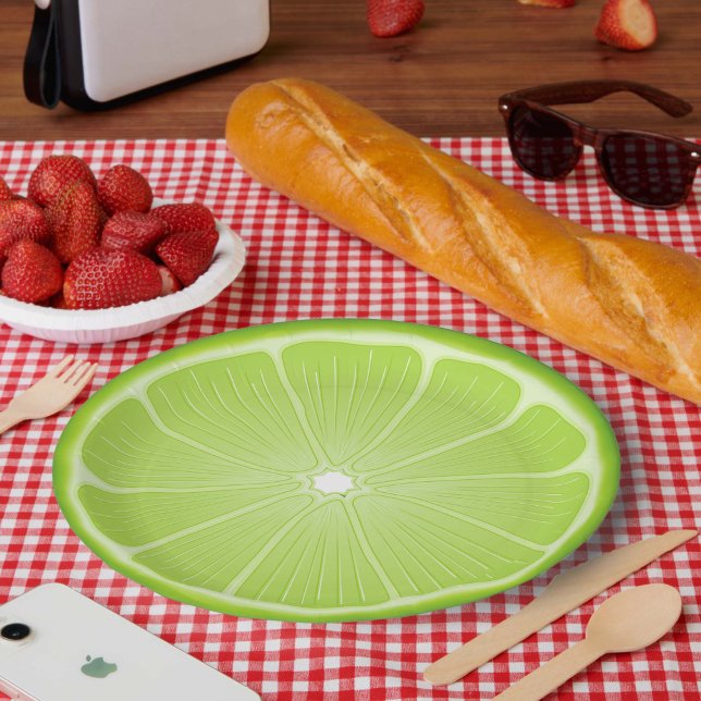 Prato De Papel Limão Tropical  (Add a splash of summer fun to your next gathering with our Slice of Lime Paper Plates! )