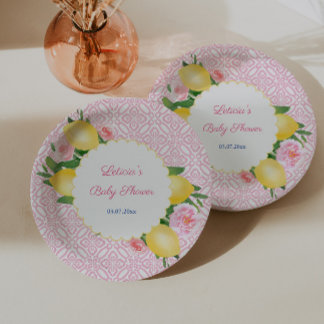Prato De Papel Limões Amalfi Com Azulejos Rosa E Flores Rosa
