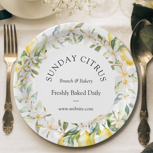 Prato De Papel Limões Amarelos e Flores Brancas Fritas Florais (In situ)