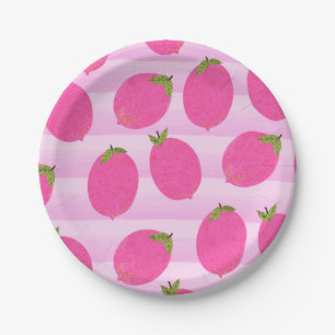 Prato De Papel Limonada de Limões Rosa Verão de Frutas Aquarela F