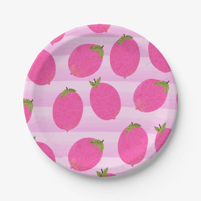 Prato De Papel Limonada de Limões Rosa Verão de Frutas Aquarela F (Frente)