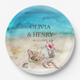 Prato De Papel Linda Aquarela Starfish Casamento Praia