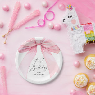 Prato De Papel Linda Arco de Coquete Pink Primeiro Aniversário Me