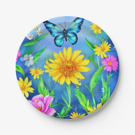 Prato De Papel Linda Borboleta Azul em Prado Flor
