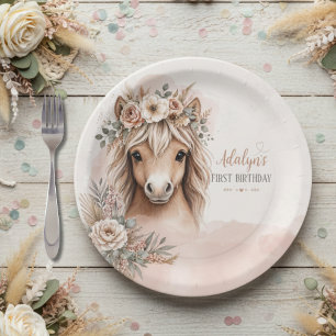 Prato De Papel Linda Menina Boho Cavalo Primeiro Aniversário