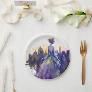 Prato De Papel Linda Mulher   Abstrato Fairytale City Princess