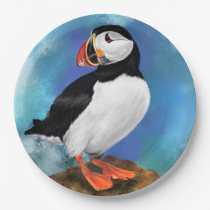 Prato De Papel Linda pintura de pássaros do Atlântico Puffin, A