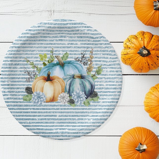 Prato De Papel Linda Pumpkin Azul, Ação de Graças, Aquarela (Criador carregado)