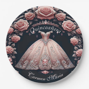 Prato De Papel Linda Rosa Quinceañera Mexicana