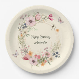 Prato De Papel Linda terra e borboletas Aniversário