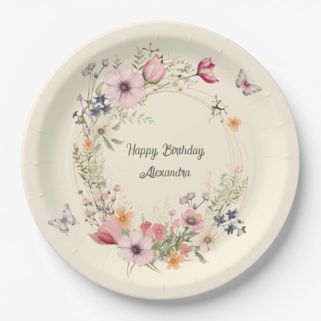 Prato De Papel Linda terra e borboletas Aniversário (Frente)