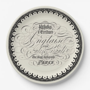 Prato De Papel Linda Vintage Caligrafia Francesa Em Beige