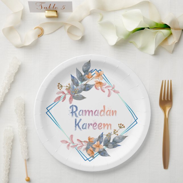 Prato De Papel Linda Watercolor Floral Ramadan Kareem (Casamento)