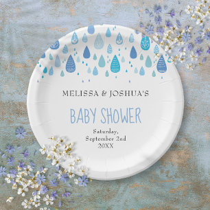 Prato De Papel Lindas gotas de chuva azuis Baby Shower Sprinkle