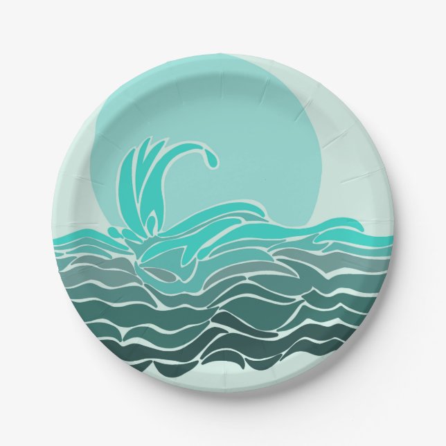 Prato De Papel Lindas ondas oceânicas e pôr do sol (Frente)