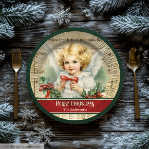 Prato De Papel Lindas placas de anjo de Natal vintage com nome pe