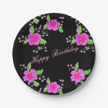 Lindas placas pretas com flores cor-de-rosa para a