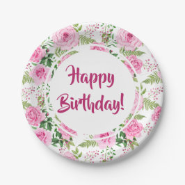 Prato De Papel Lindas Rosas Rosa Felizes Aniversário