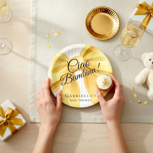 Prato De Papel Lindo Arco Amarelo 'Ciao Bambina!' Chá de Bebê